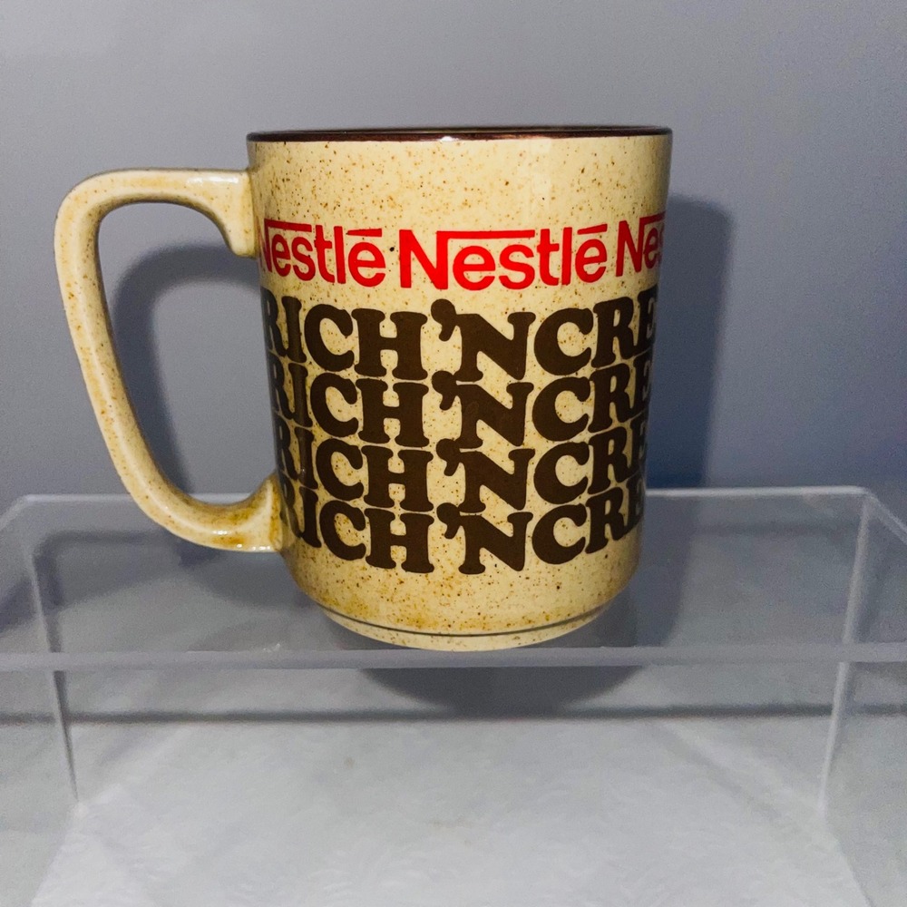 Vintage Nestle Hot Cocoa Rich N Creamy Mug Speckled Stoneware Japan Tan Brown